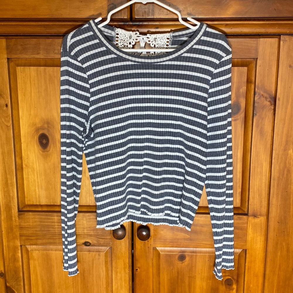 American Rag Juniors Striped Lace Long Sleeve Shirt